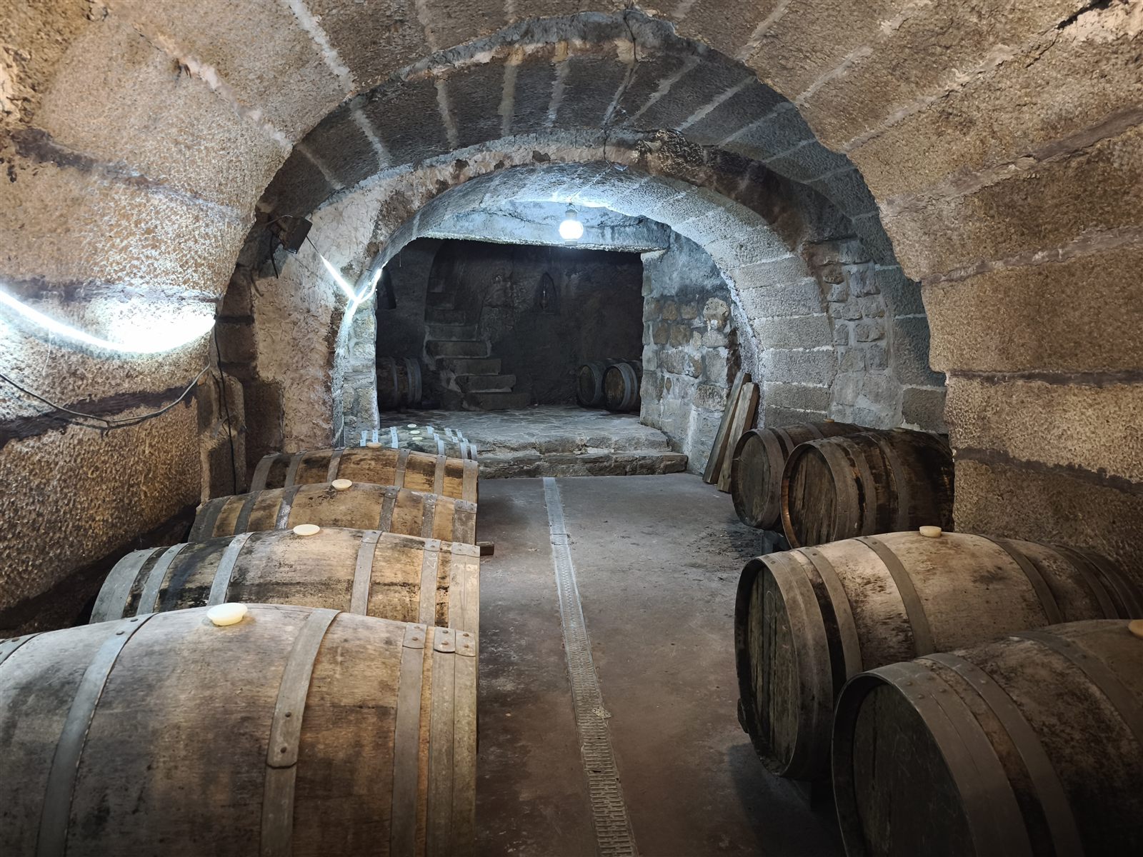 Sala abovedada de barricas en la bodega romana